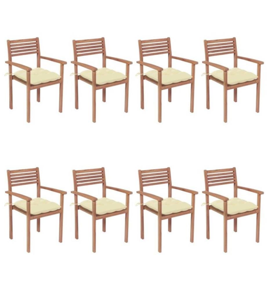 Stapelbare Gartenstühle mit Kissen 8 Stk. Massivholz Teak