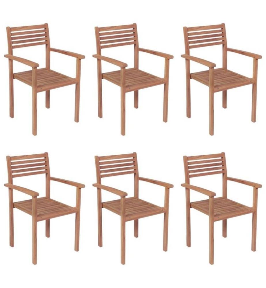 Stapelbare Gartenstühle mit Kissen 6 Stk. Massivholz Teak