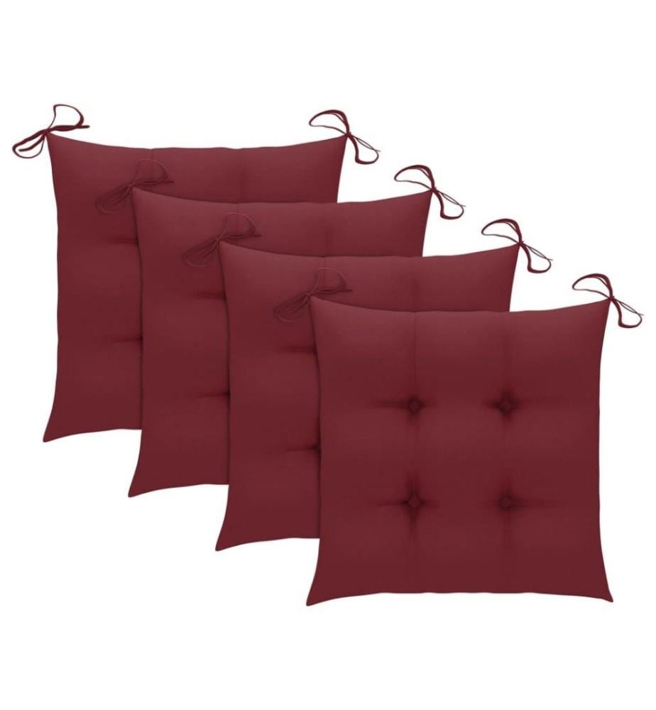 Chaises de jardin 4 pcs avec coussins bordeaux Teck solide
