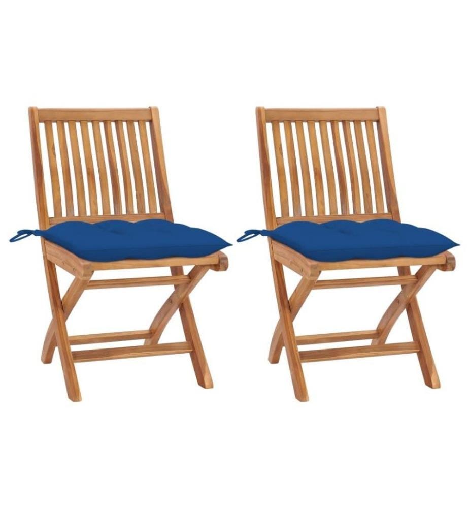 Gartenstühle 2 Stk. mit Blauen Kissen Massivholz Teak