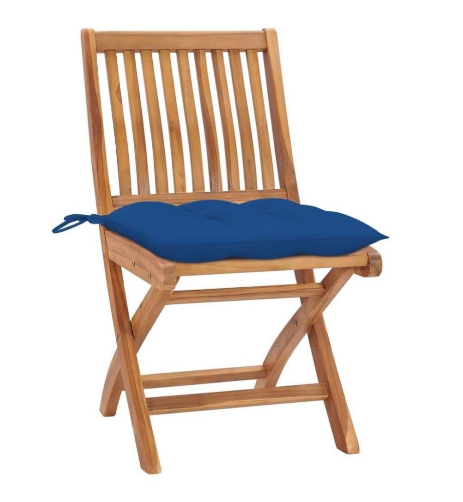 Gartenstühle 2 Stk. mit Blauen Kissen Massivholz Teak