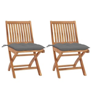 Gartenstühle 2 Stk. mit Grauen Kissen Massivholz Teak
