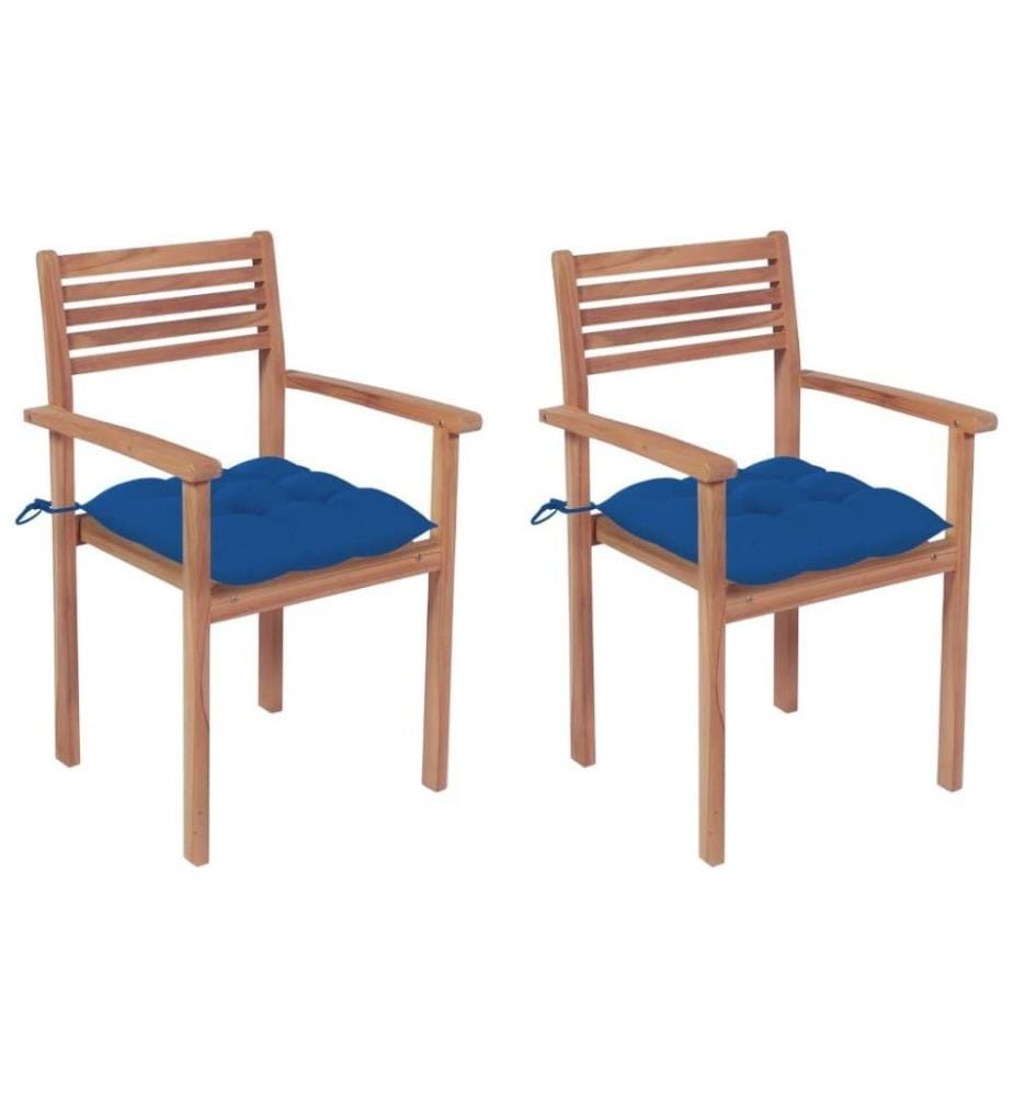 Gartenstühle 2 Stk. mit Blauen Kissen Massivholz Teak