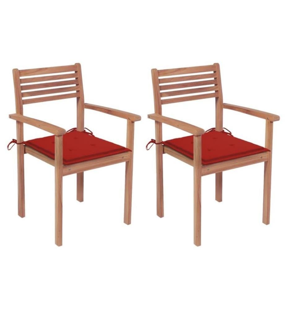 Gartenstühle 2 Stk. mit Roten Kissen Massivholz Teak