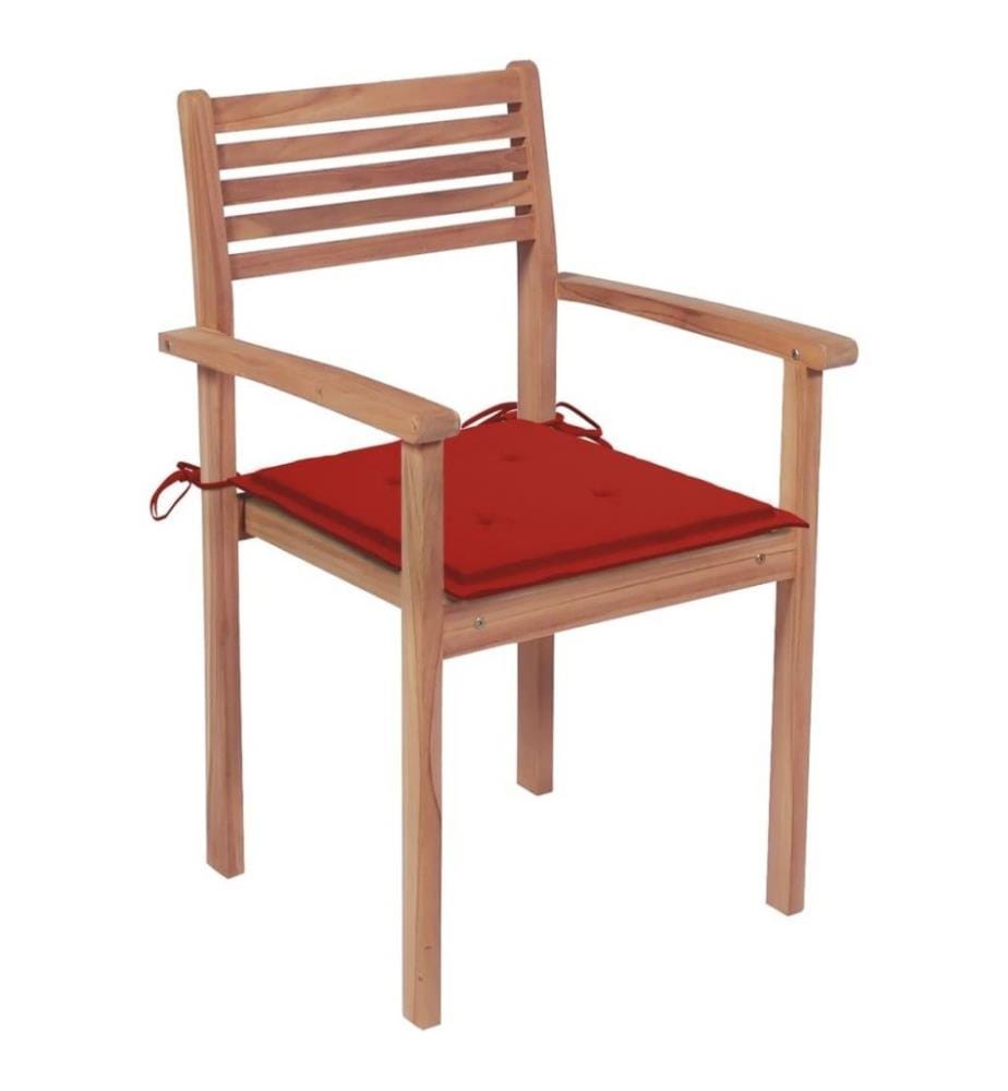 Gartenstühle 2 Stk. mit Roten Kissen Massivholz Teak