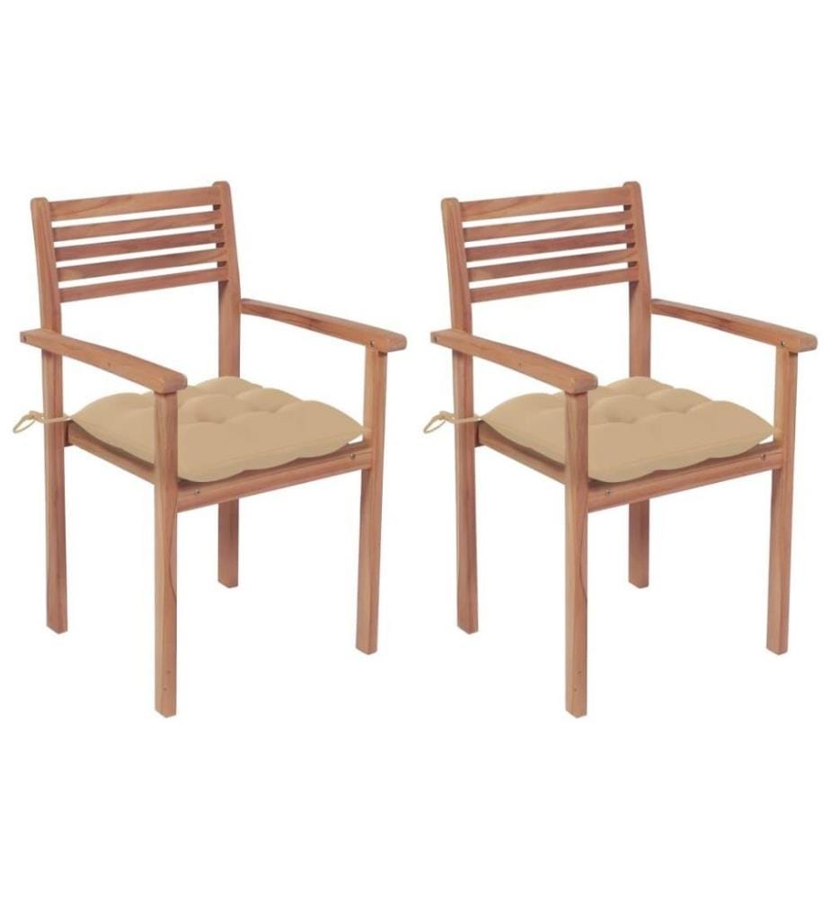 Gartenstühle 2 Stk. mit Beige Kissen Massivholz Teak