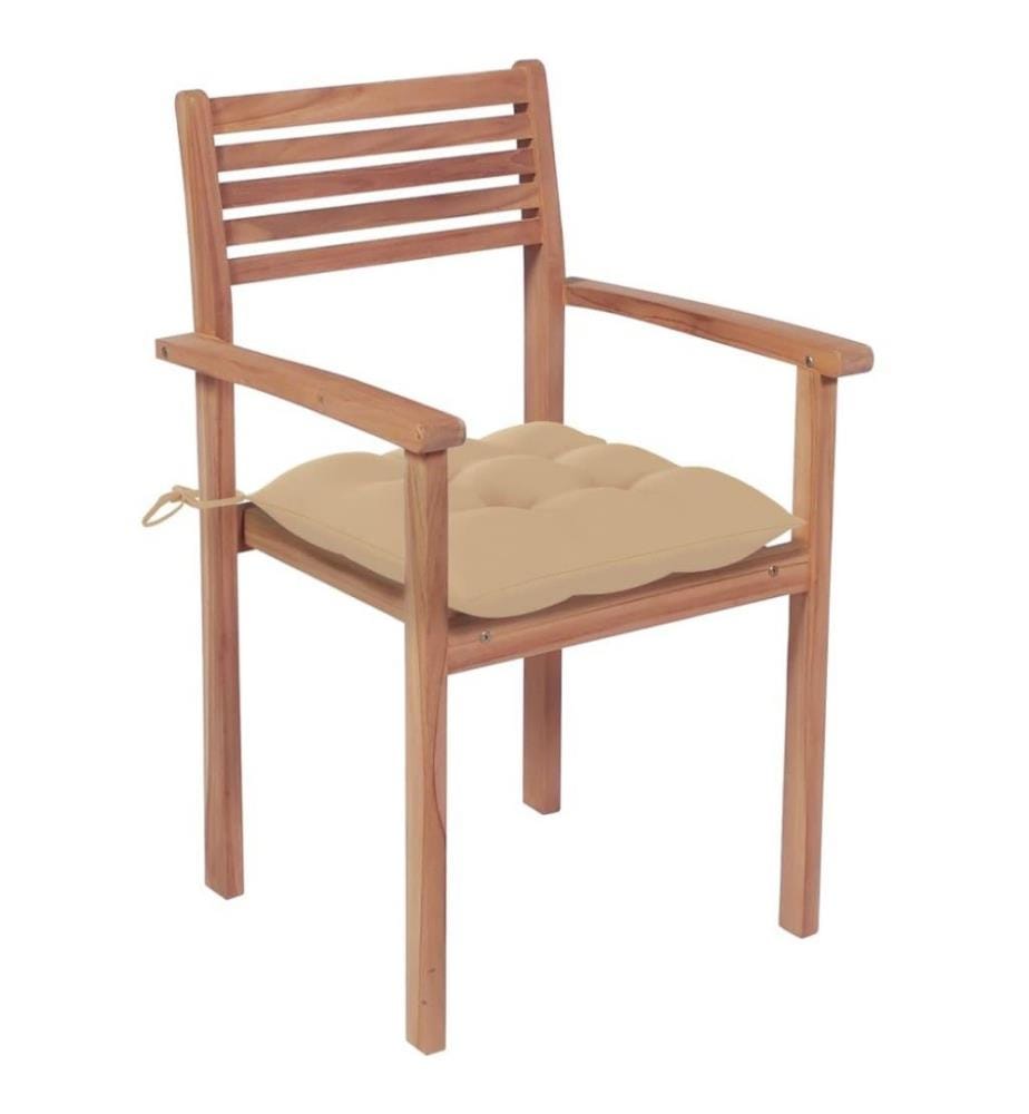 Gartenstühle 2 Stk. mit Beige Kissen Massivholz Teak