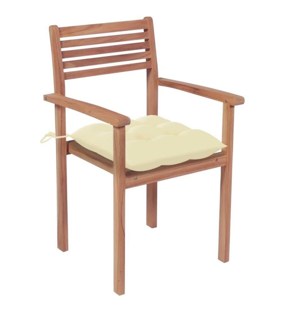 Gartenstühle 2 Stk. mit Cremeweissen Kissen Massivholz Teak
