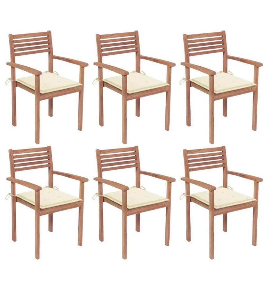 Stapelbare Gartenstühle mit Kissen 6 Stk. Massivholz Teak