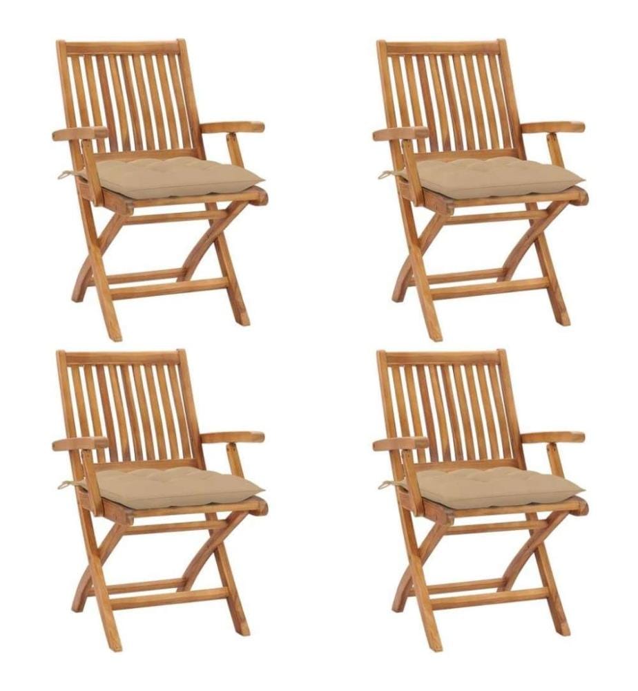 Chaises pliables de jardin avec coussins 4 pcs Teck solide