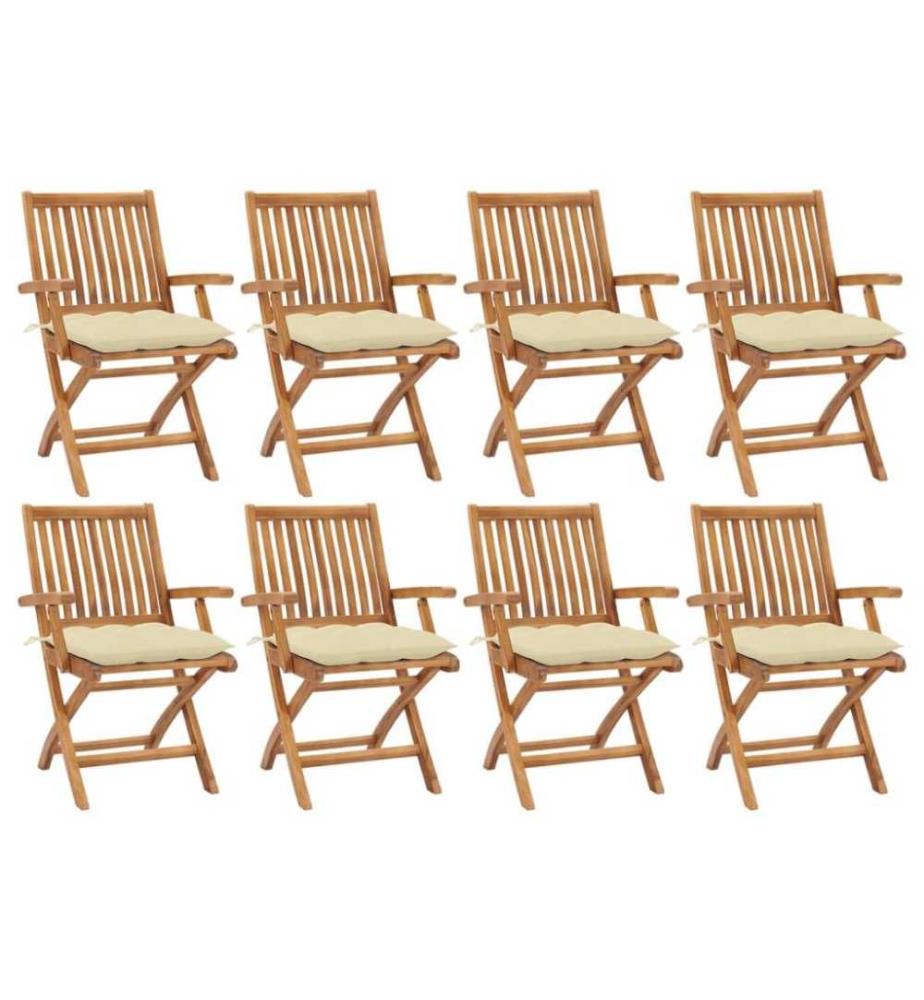 Chaises pliables de jardin avec coussins 8 pcs Teck solide
