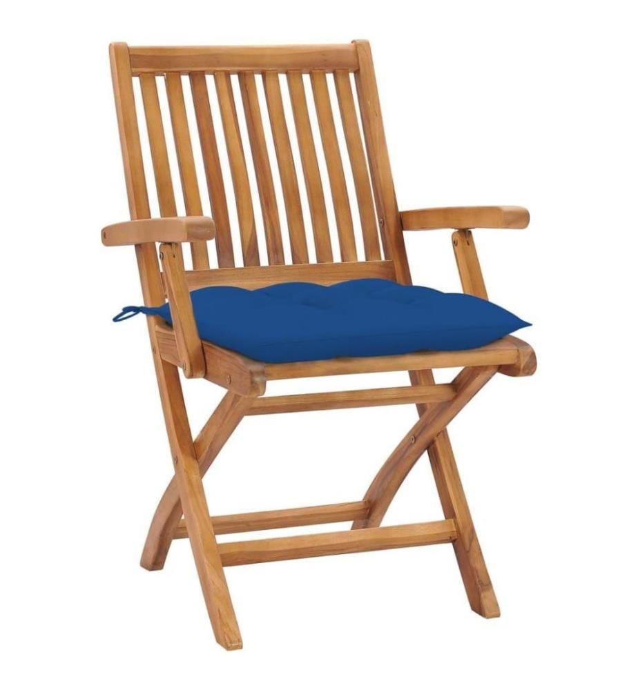 Chaises pliables de jardin avec coussins 4 pcs Teck solide