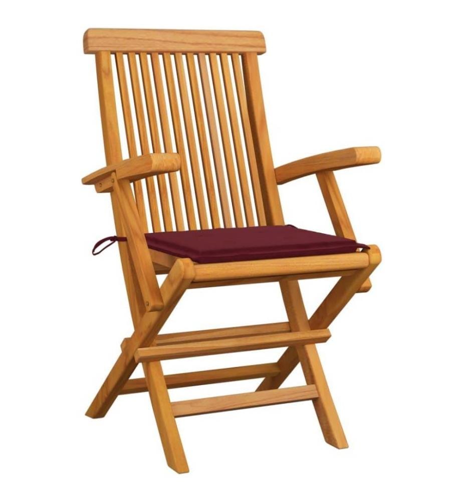 Gartenstühle mit Weinroten Kissen 4 Stk. Massivholz Teak