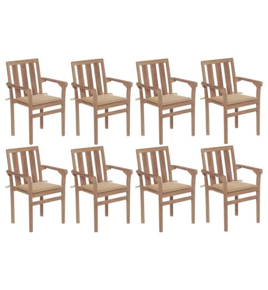 Stapelbare Gartenstühle mit Kissen 8 Stk. Massivholz Teak
