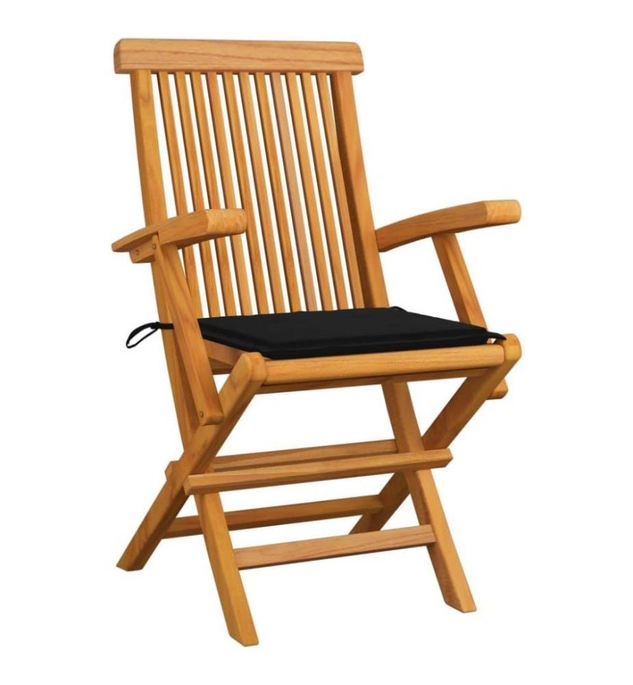 Gartenstühle mit Schwarzen Kissen 6 Stk. Massivholz Teak