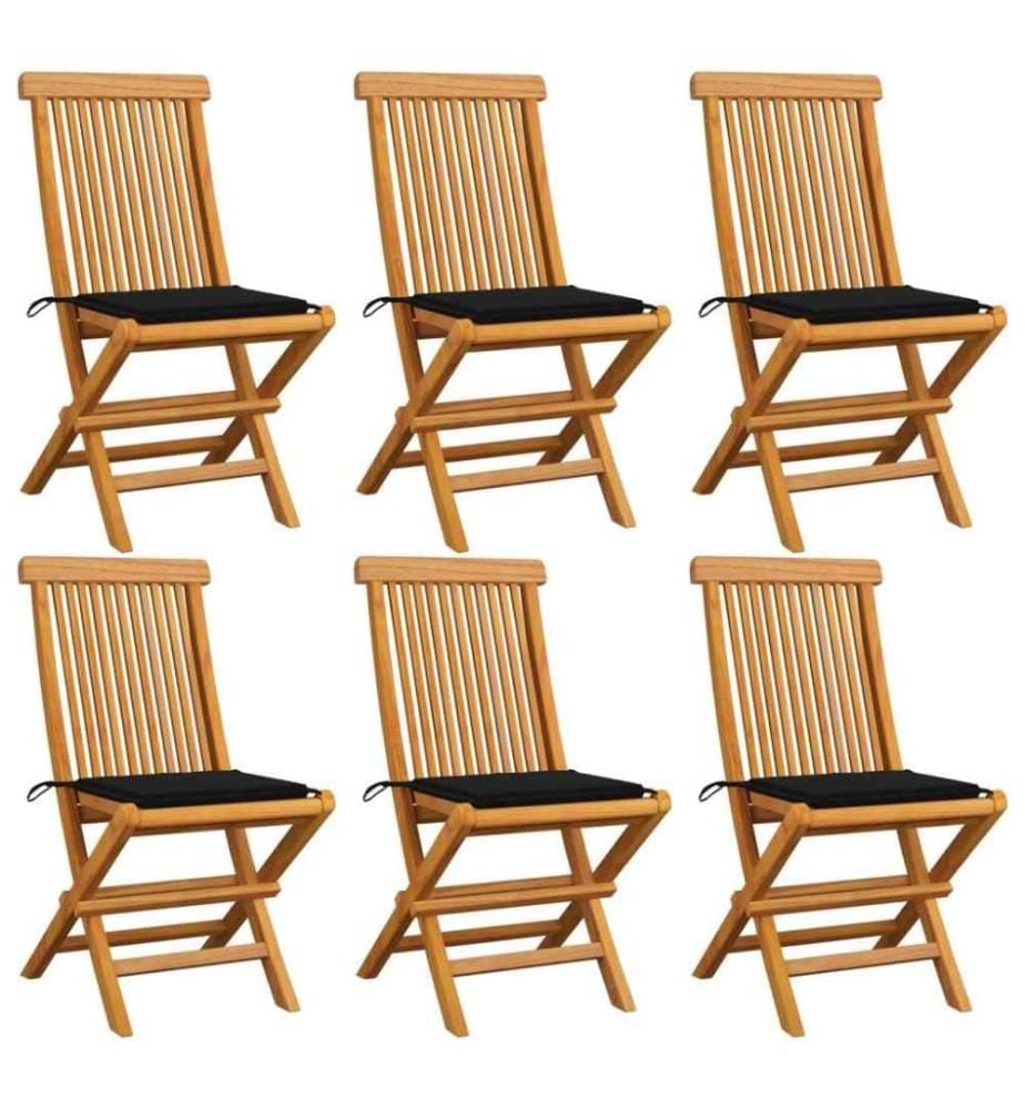 Gartenstühle mit Schwarzen Kissen 6 Stk. Massivholz Teak