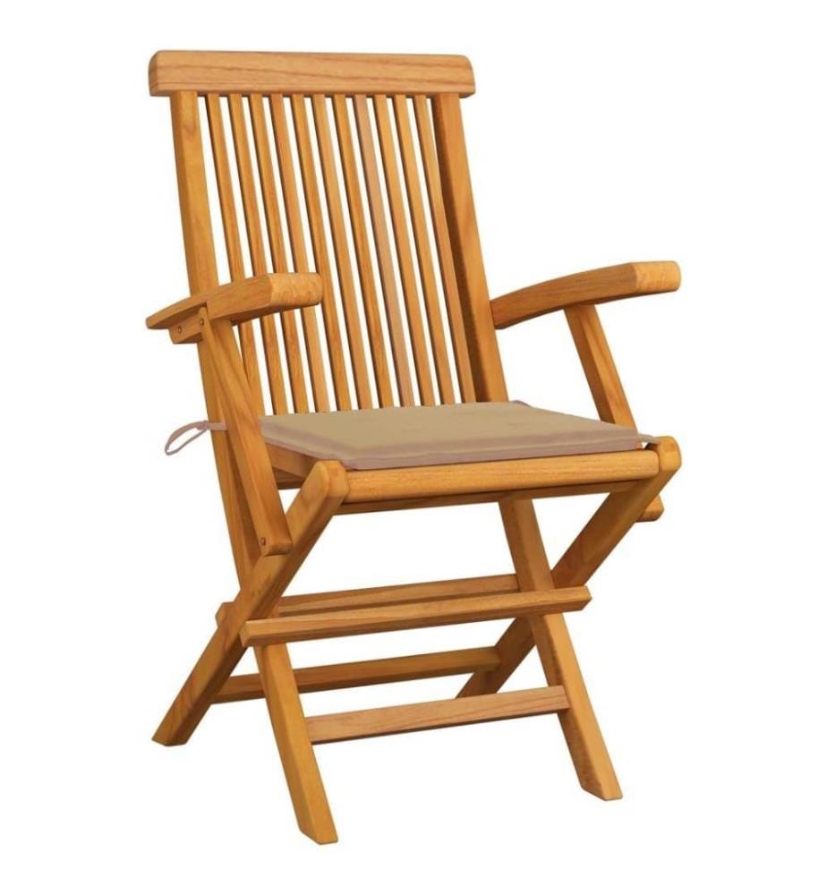 Gartenstühle mit Beigen Kissen 8 Stk. Massivholz Teak