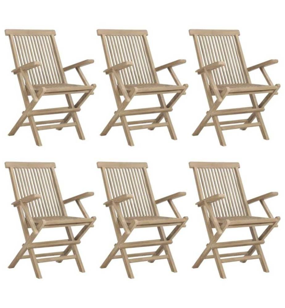 Chaises de jardin pliantes 6 pcs gris 56x61x89 cm bois de teck