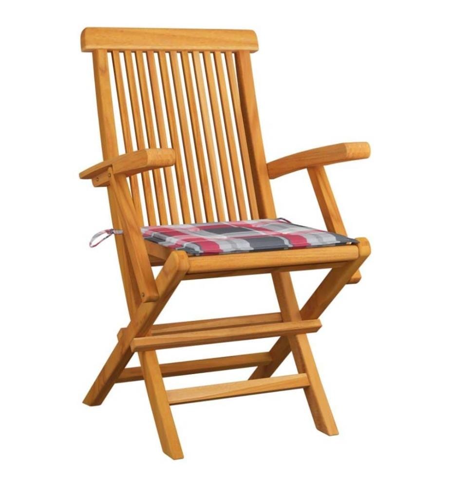 Gartenstühle Rote Karomuster-Kissen 2 Stk. Massivholz Teak