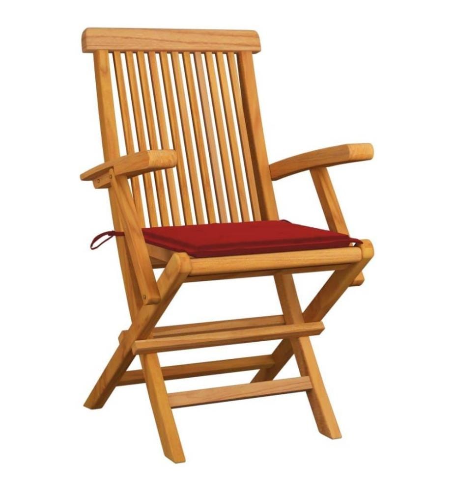 Chaises de jardin avec coussins rouge 3 pcs Bois de teck massif