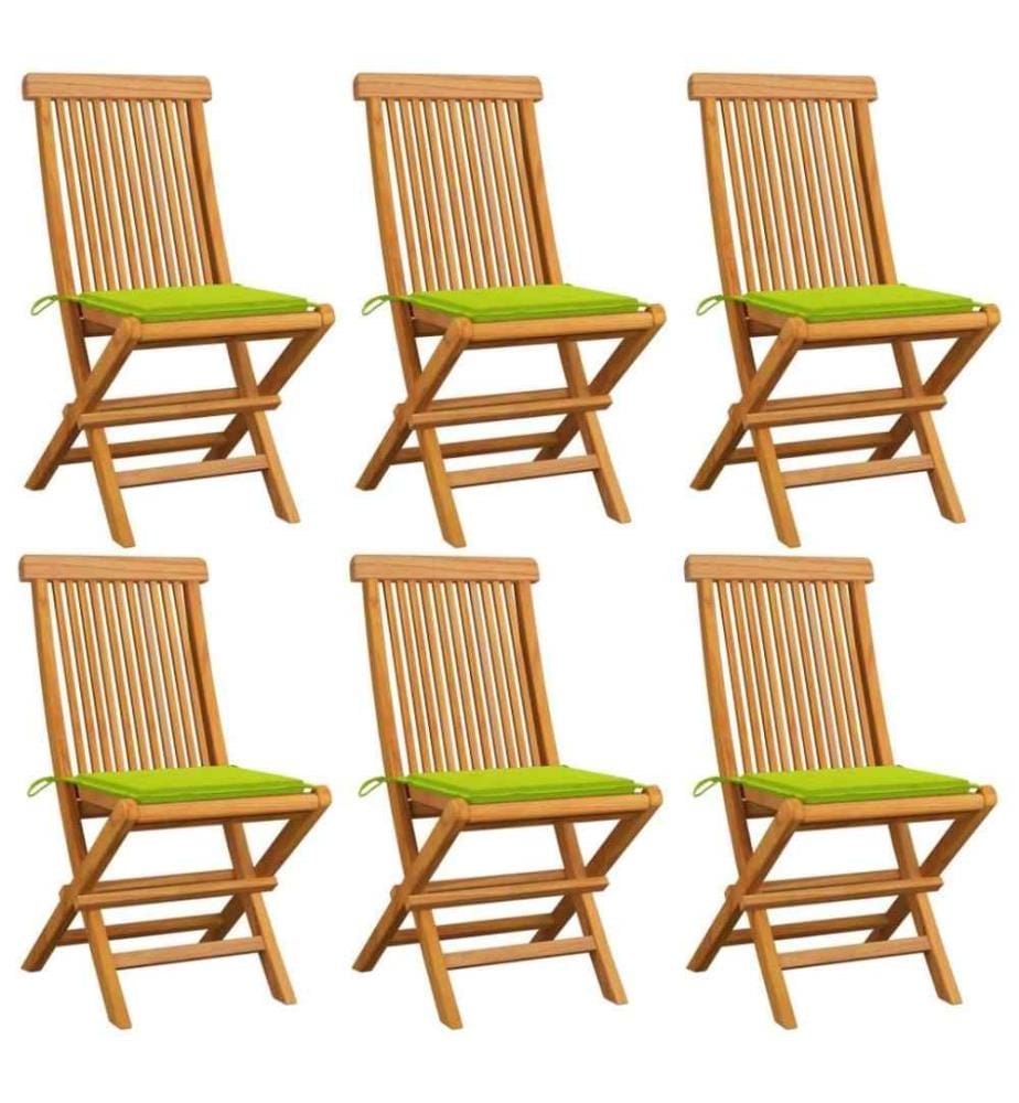 Gartenstühle mit Hellgrünen Kissen 6 Stk. Massivholz Teak