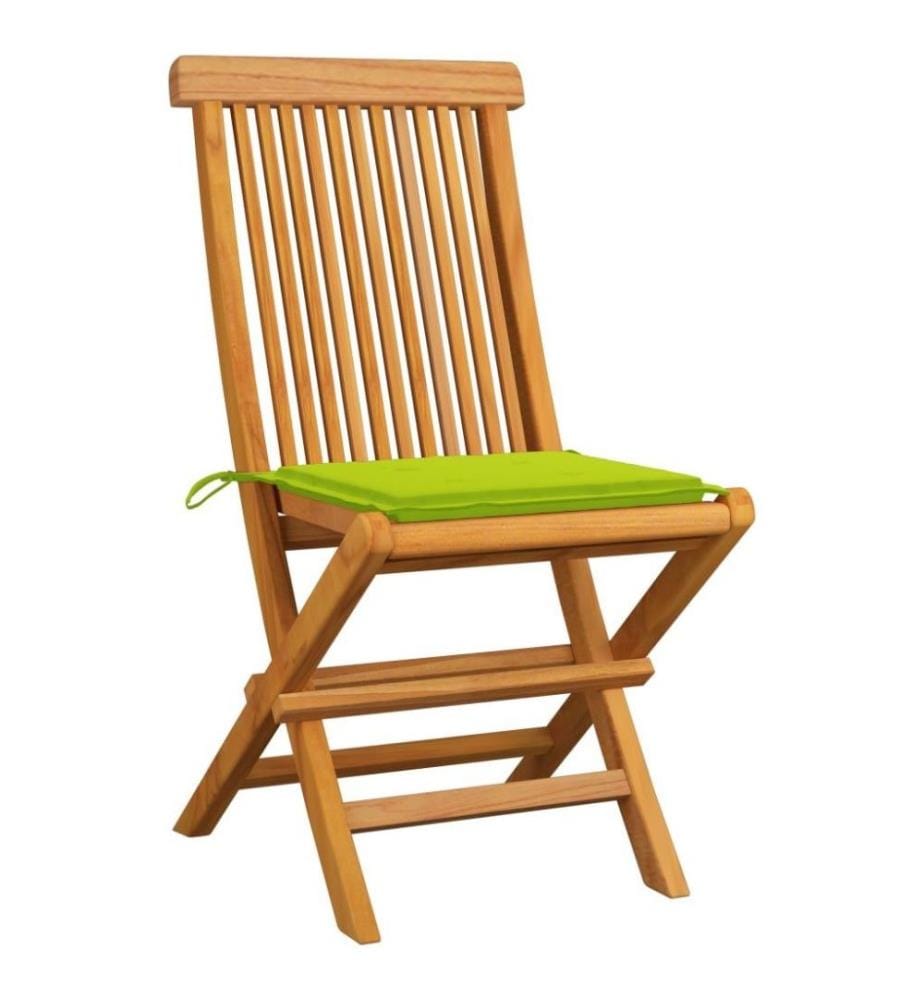 Gartenstühle mit Hellgrünen Kissen 6 Stk. Massivholz Teak