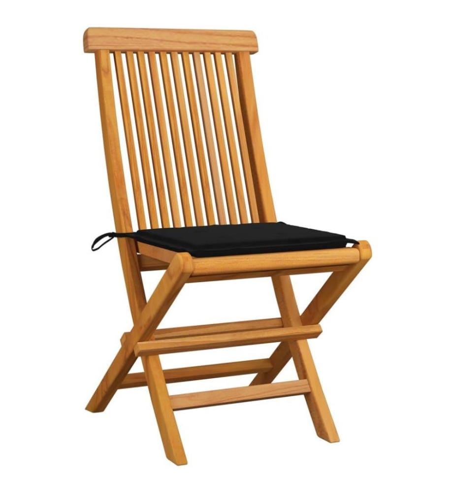 Gartenstühle mit Schwarzen Kissen 8 Stk. Massivholz Teak