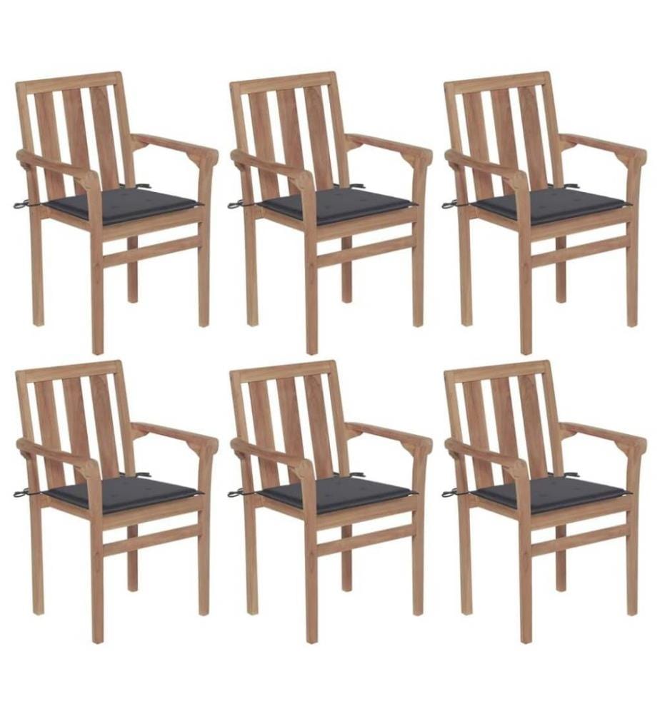 Stapelbare Gartenstühle mit Kissen 6 Stk. Massivholz Teak