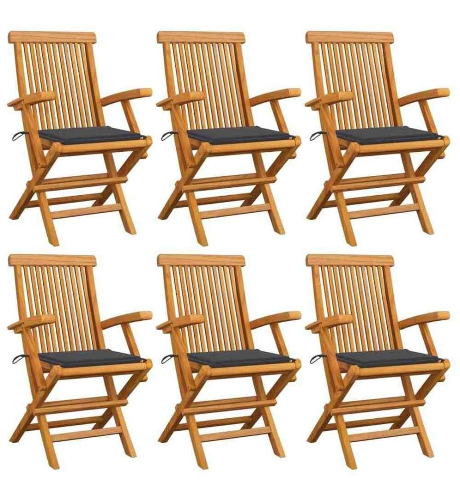Gartenstühle mit Anthrazit Kissen 6 Stk. Massivholz Teak