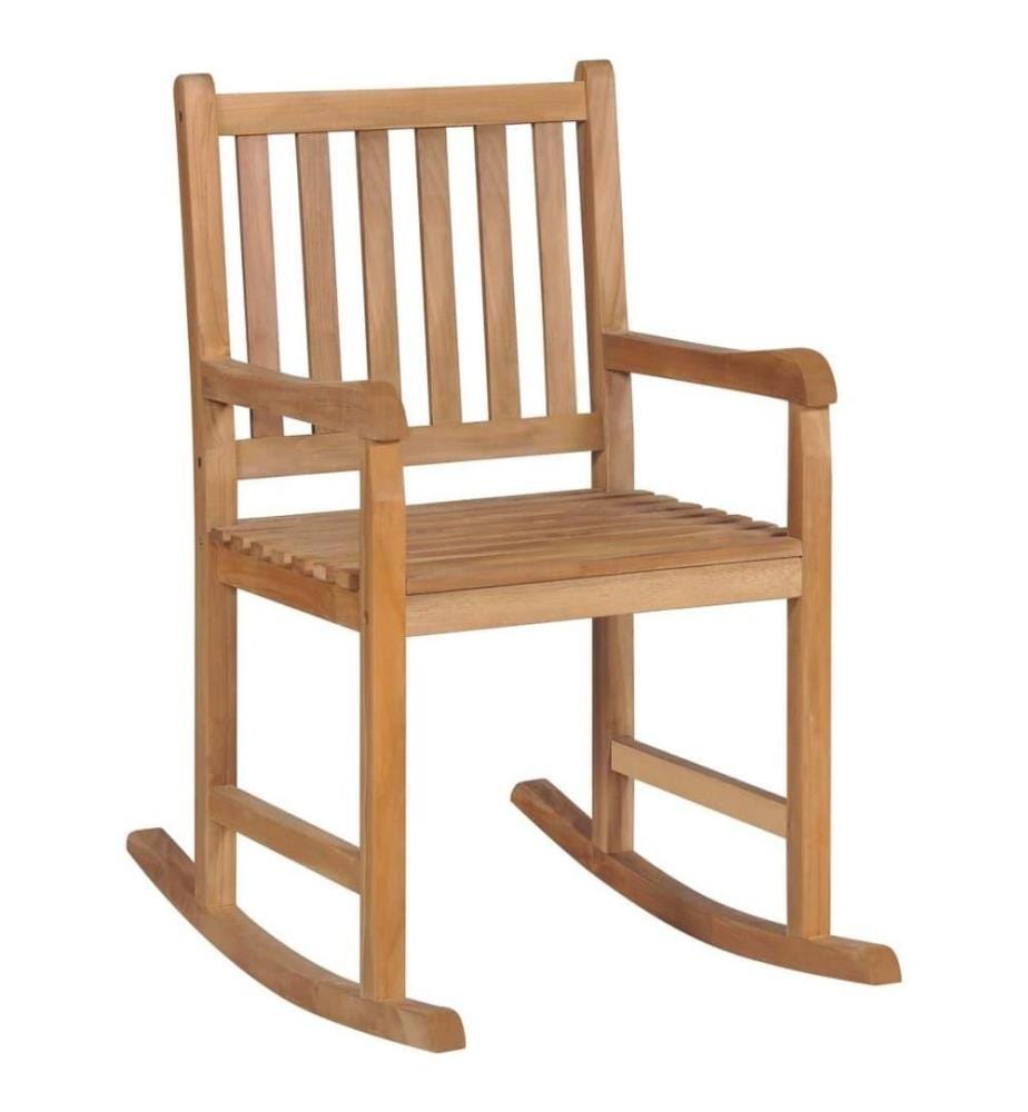 Schaukelstuhl mit Blauem Kissen Massivholz Teak