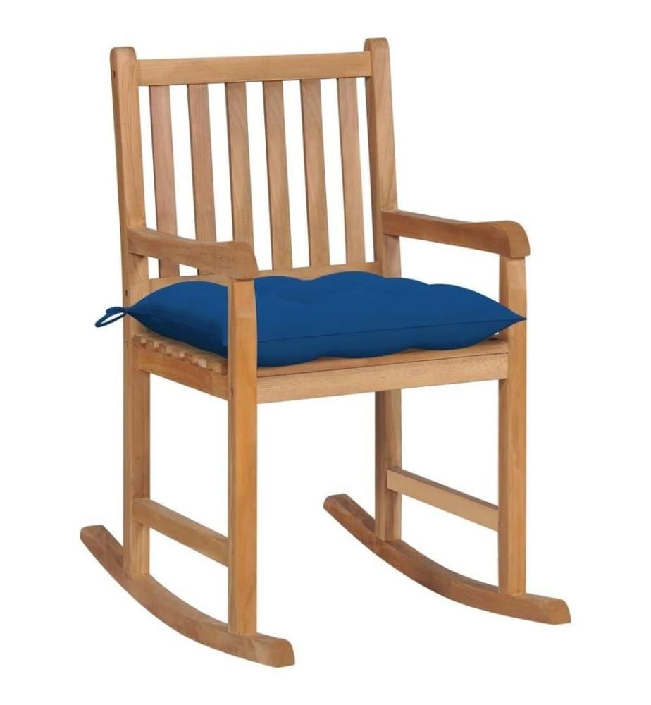 Schaukelstuhl mit Blauem Kissen Massivholz Teak