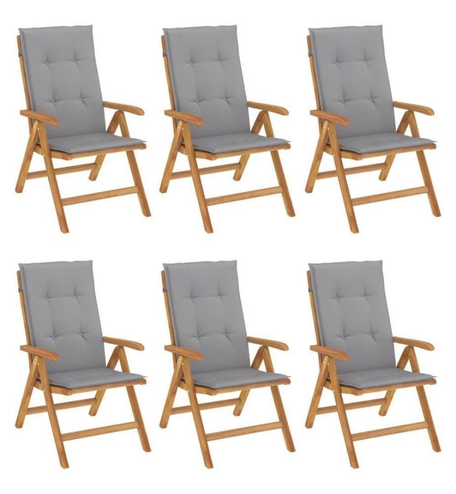 Gartenstühle mit Kissen 6 Stk. Massivholz Teak