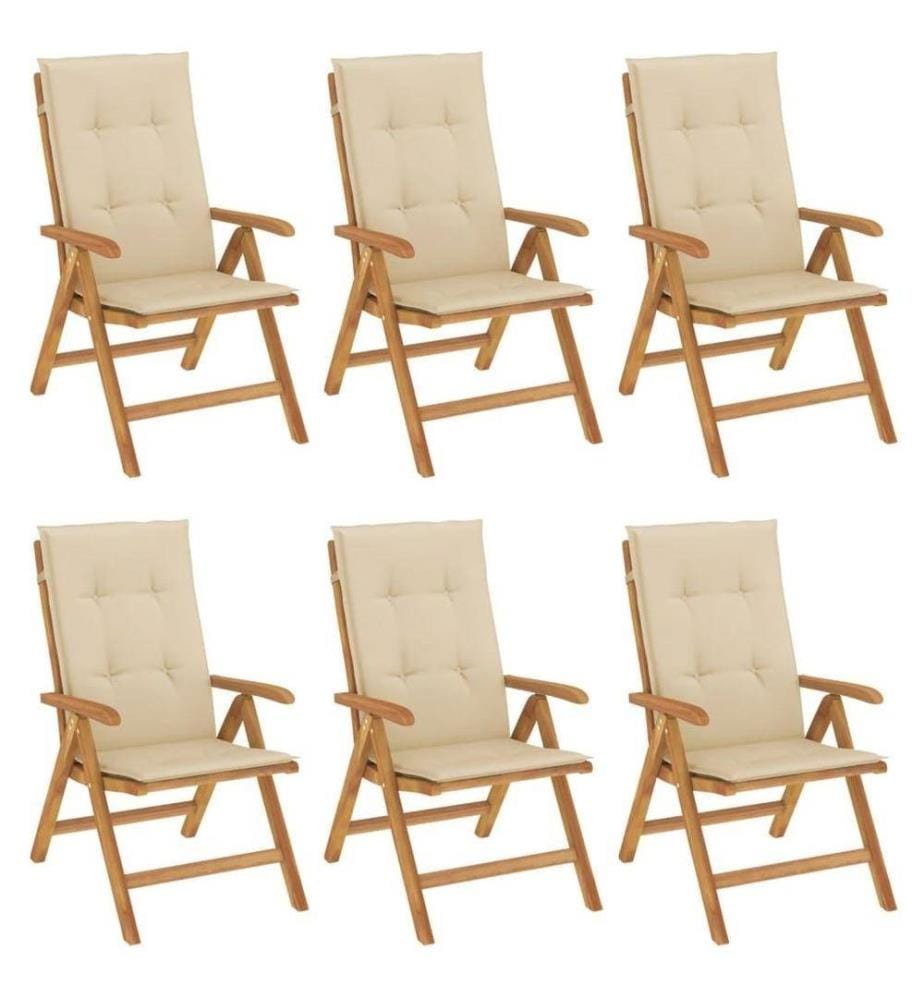 Gartenstühle mit Kissen 6 Stk. Massivholz Teak
