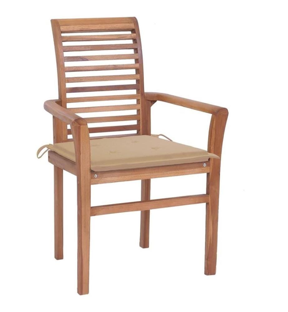 Essstühle 8 Stk. mit Beigen Kissen Massivholz Teak