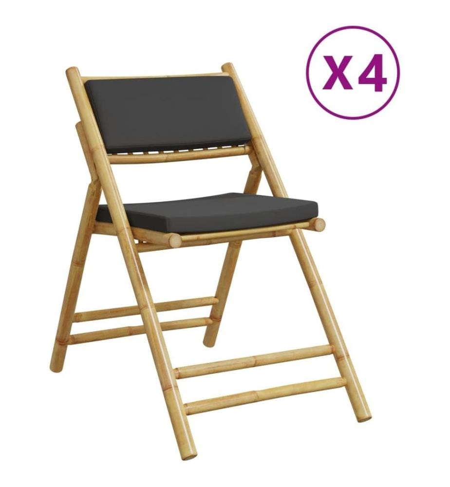 Bistrostühle 4 Stk. Klappbar mit Dunkelgrauen Kissen Bambus