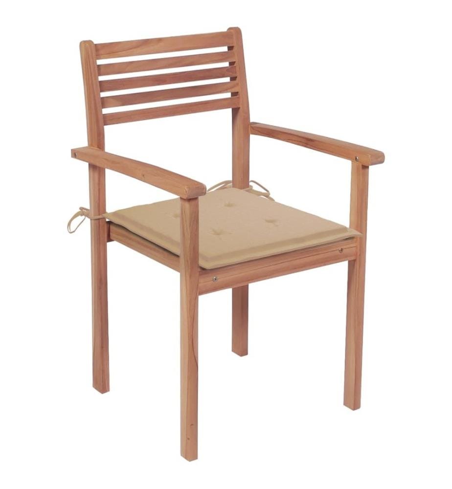 Gartenstühle 2 Stk. mit Beige Kissen Massivholz Teak