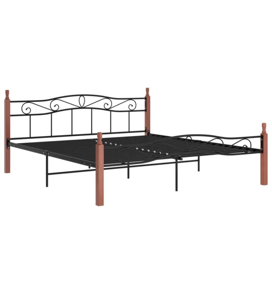 Massivholzbett Schwarz Metall und Eiche 200x200 cm
