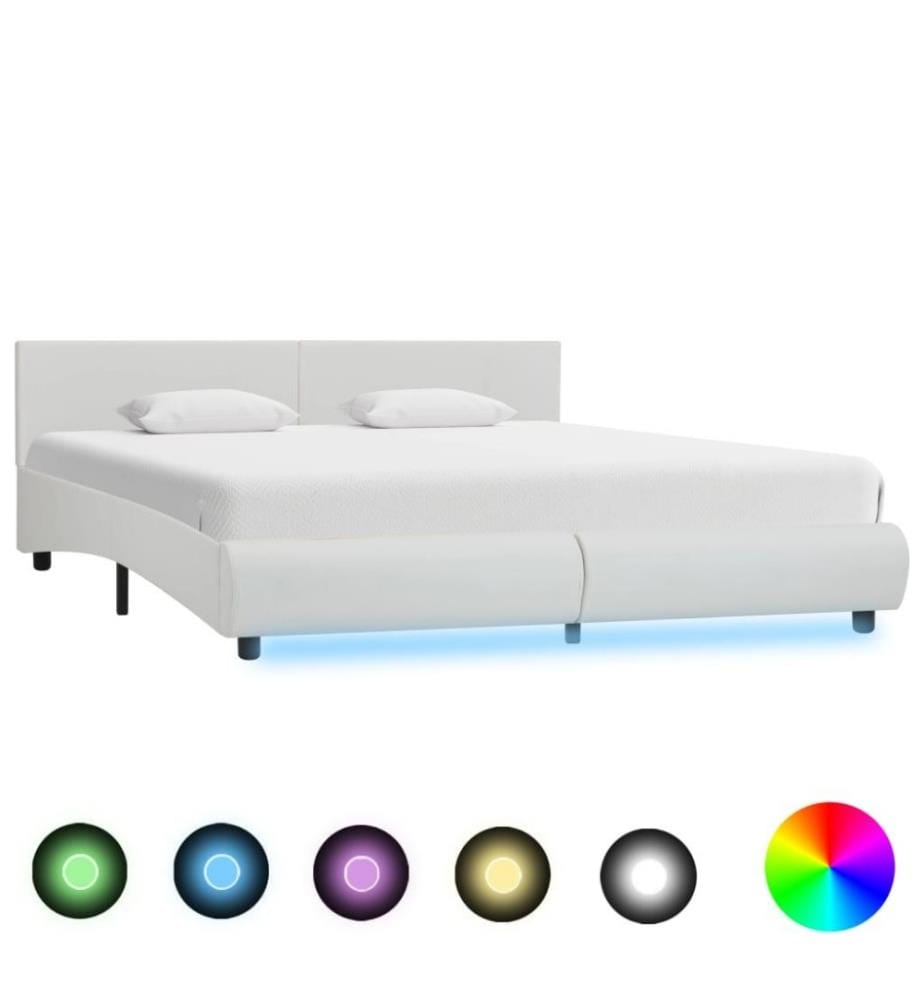 Cadre de lit avec LED Blanc Similicuir 160 x 200 cm