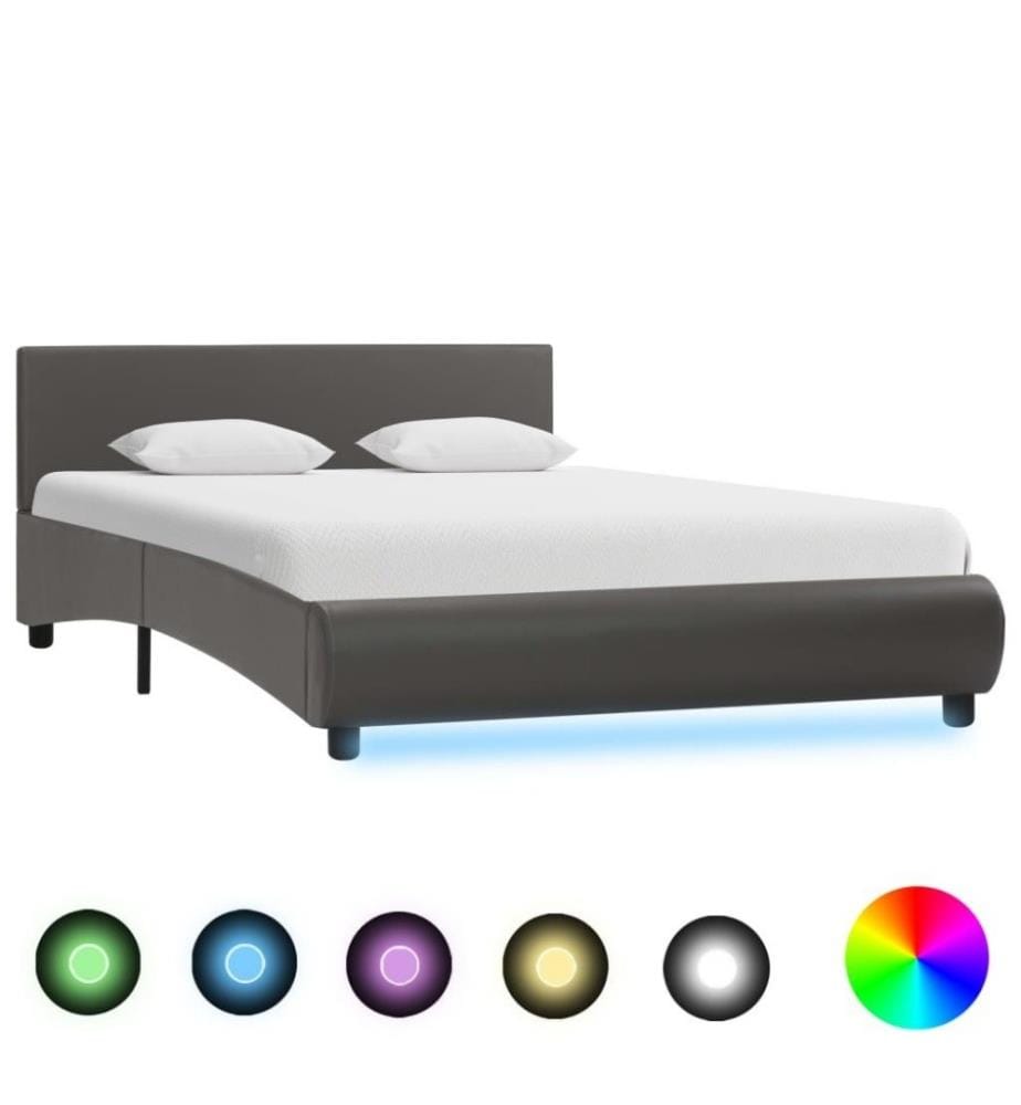 Cadre de lit avec LED Gris Similicuir 120 x 200 cm