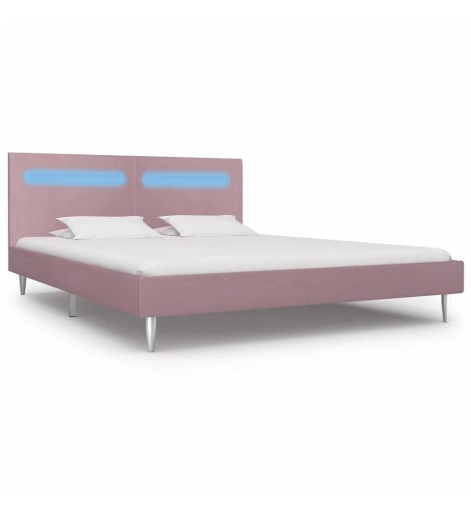 Bettgestell mit LED Rosa Stoff 180 x 200 cm