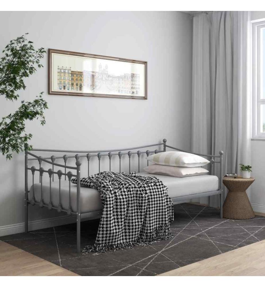 Schlafsofa Bettgestell Grau Metall 90x200 cm