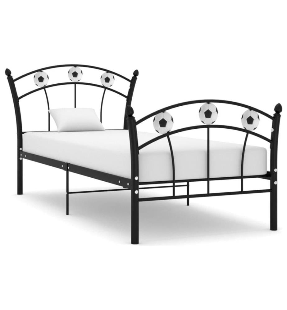 Einzelbett mit Fussball-Design Schwarz Metall 90x200 cm