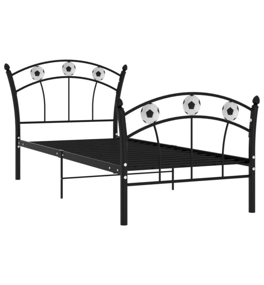 Einzelbett mit Fussball-Design Schwarz Metall 90x200 cm