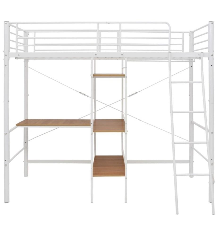 Lit superposé avec cadre de table Blanc Métal 90x200 cm