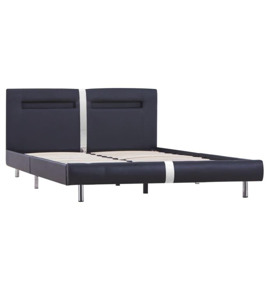 Bettgestell mit LED Schwarz Kunstleder 140×200 cm