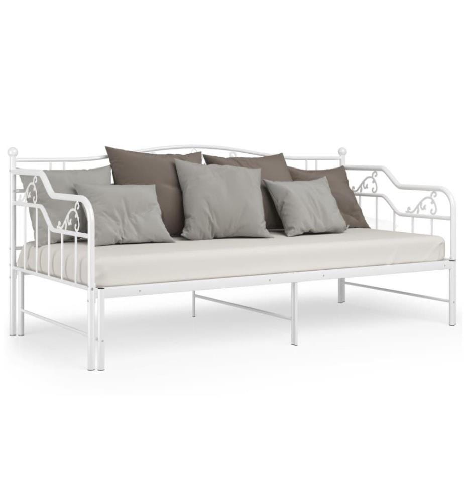 Cadre de canapé-lit extensible Blanc Métal 90x200 cm
