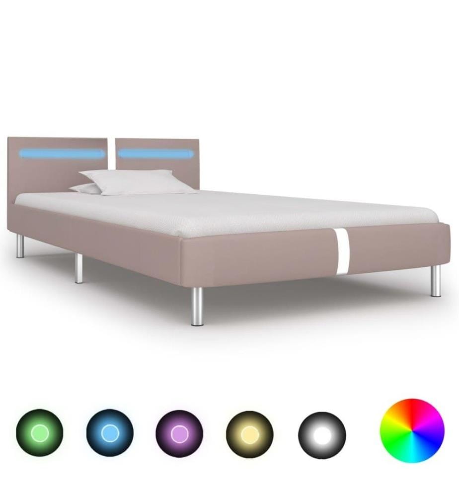 Bettgestell mit LED Cappuccino-Braun Kunstleder 90x200 cm