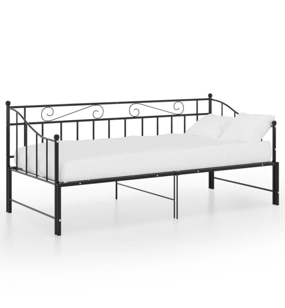 Cadre de canapé-lit extensible Noir Métal 90x200 cm