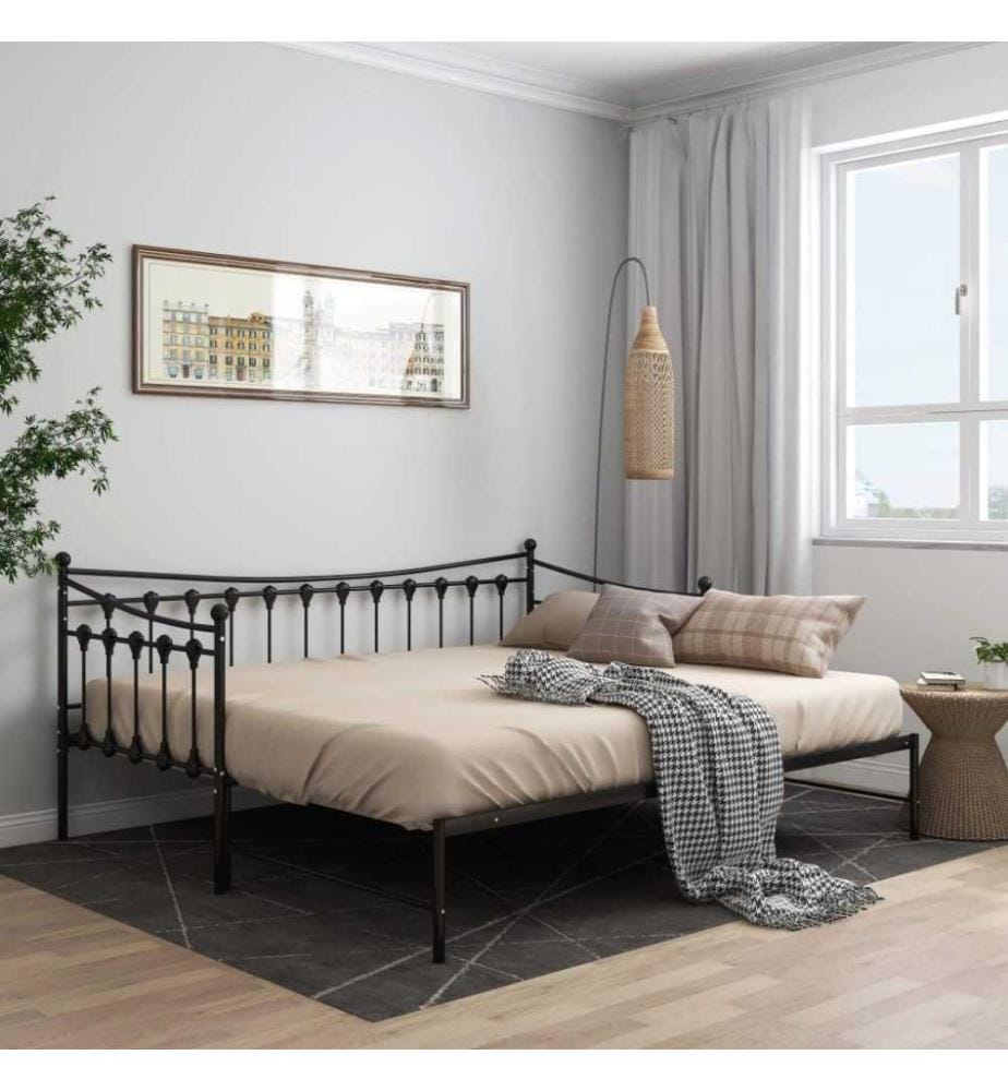 Ausziehsofa Bettgestell Schwarz Metall 90x200 cm