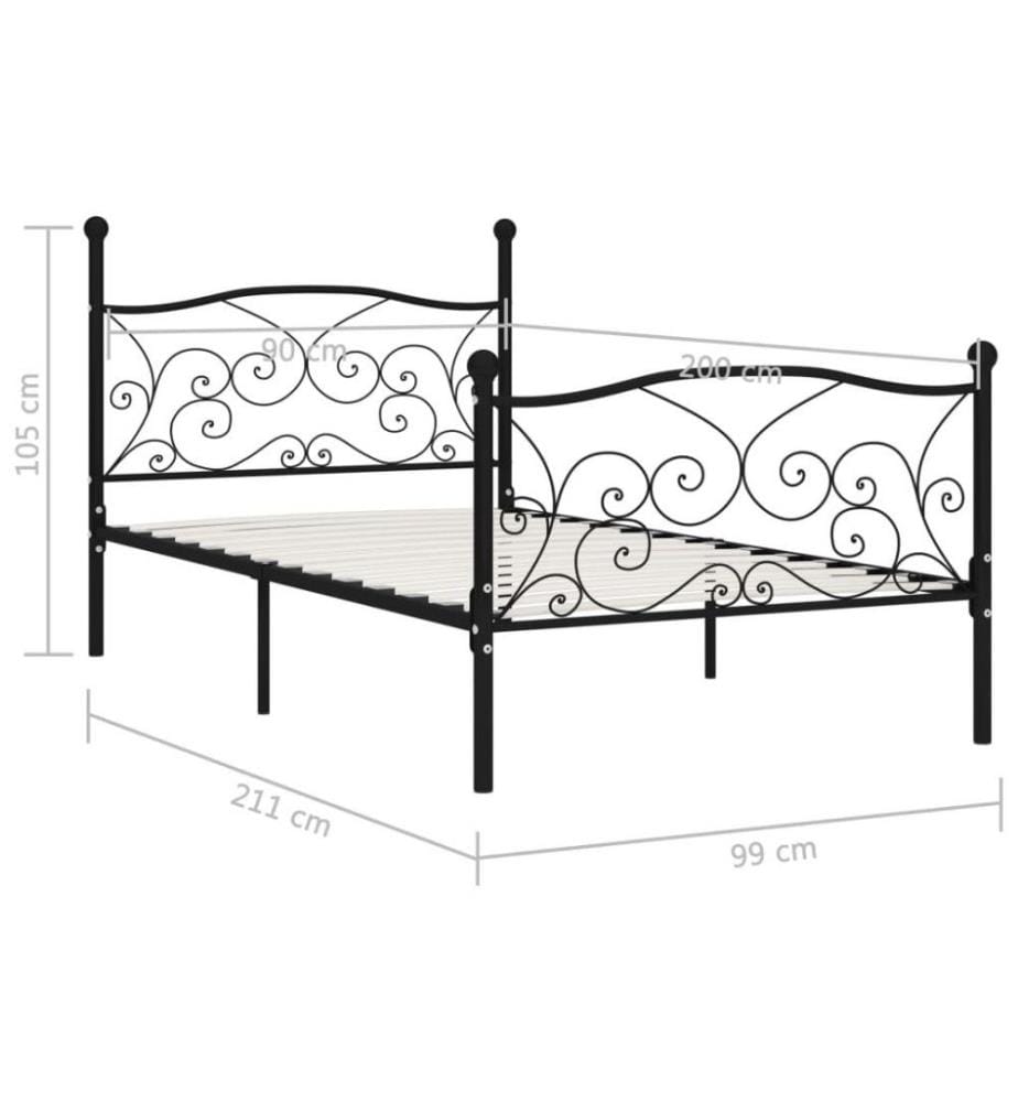 Bettgestell mit Lattenrost Schwarz Metall 90×200 cm